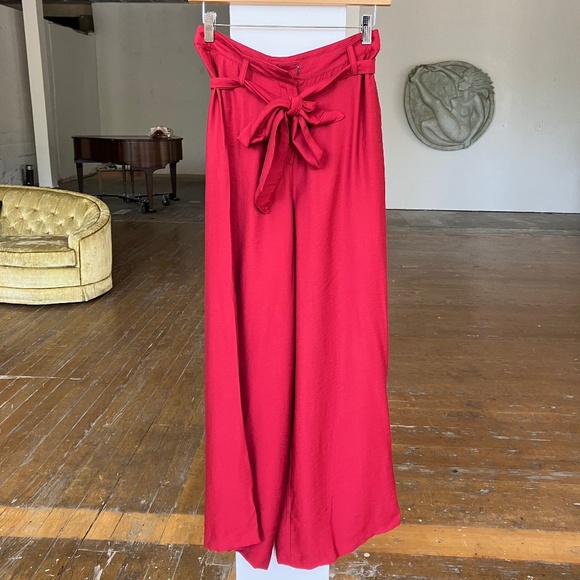 Maeve Pants - Anthropology Maeve deep red wide leg pant with matching fabric belt
